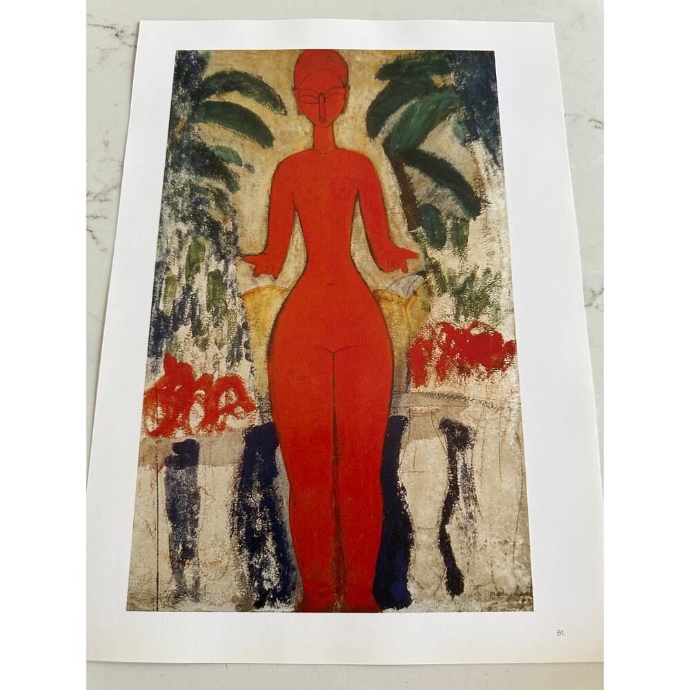Modigliani, Standing Nude, Garden Background, Painting, Print, ~ 250626-WH 365